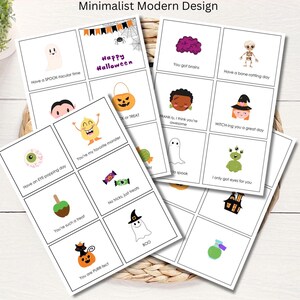 Minimalist Modern Halloween Lunch Box Notes Mini Cards, Printable PDF, Cute & Funny Messages for Kids School Lunch Surprise Halloween Treats