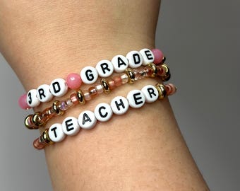teacher friendship bracelet set, teacher beaded bracelet set, stackable teacher bracelet set, teacher beaded bracelet set