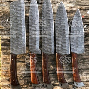Handmade Damascus Steel Chef Set, Cooking Knife, BBQ Set, Best Birthday And Anniversary Gift, 5 Pieces Chef Set, Gift For Him