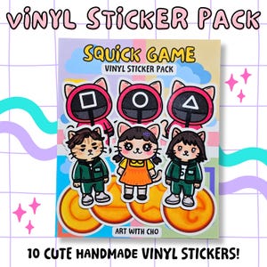 Pacote de Adesivos Gatos do Squid Game – Conjunto com 10 Adesivos Foscos de Vinil, Resistentes à Água | Perfeito para Diários, Laptops, Garrafas de Água, Celulares