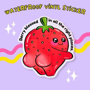 Waterproof Strawberry Booty Vinyl Sticker - Laptop, Water Bottle Decal