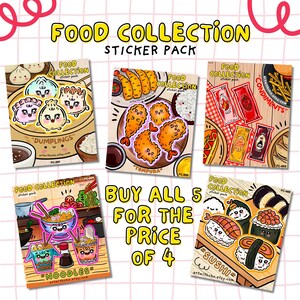 Pack d'autocollants en vinyle mat faits main de la collection Food, achetez-en 5 pour le prix de 4. Cadeau pour amateur de nourriture, Stickers nourriture pour ordinateur portable, bouteille d'eau, journal