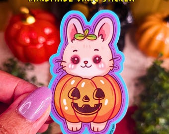Pumpkin Bunny Vinyl Sticker: Spooky Kawaii Halloween Decor