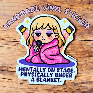 Sticker vinyle fait main mignon, sticker Kawaii anxiété introverti, sticker dessin animé mignon pour ordinateur portable, bouteille d'eau, journal, inspiré de Taylor Swift