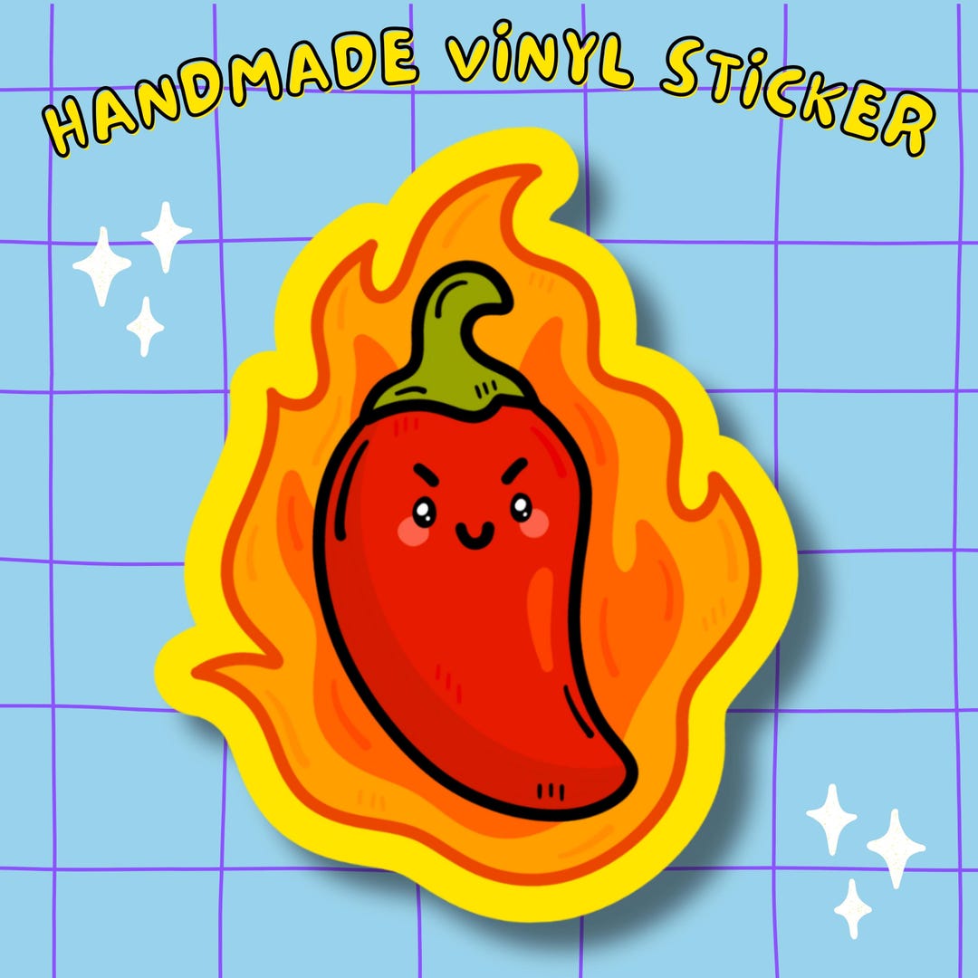 Cute Spicy Chili Sticker - Handmade Vinyl Sticker for Laptop, Water ...
