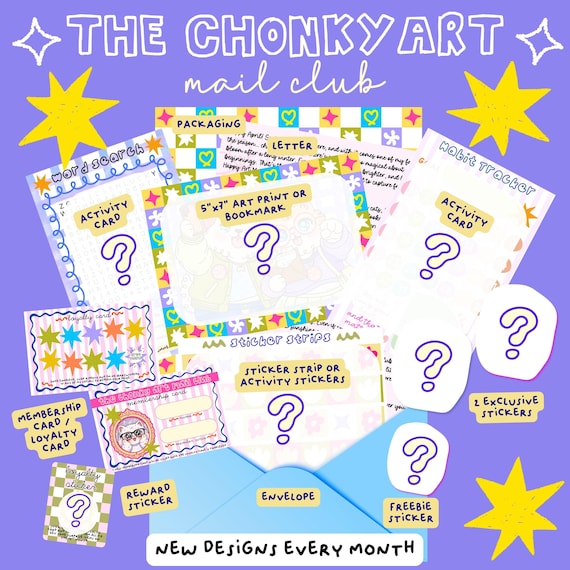 Monthly Art Mail Club | Exclusive Stickers, Prints, Bookmarks, Puzzles | Snail Mail