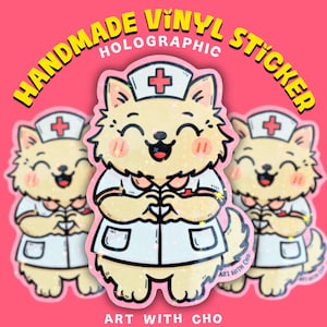 Sticker chat infirmière - Sticker vinyle fait main pour infirmières, cadeau pour amoureux des chats, papeterie, journal intime, ordinateur portable, bouteille d'eau, sticker chat kawaii mignon