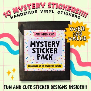 10 stickers mystères amusants et mignons à l'intérieur ! | Stickers faits main en vinyle pour ordinateurs portables, journaux, téléphones, bouteilles d'eau | Autocollants kawaii | Aléatoire