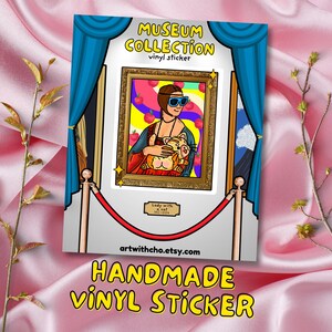 Sticker en vinyle mat inspiré d'une femme faite main avec une hermine pour journaux, ordinateurs portables, bouteilles d'eau. Cadeau pour amateur de musée, autocollant de peinture célèbre.