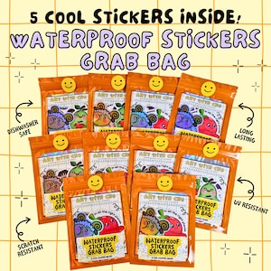 Bolsa de pegatinas de vinilo impermeables / 5 diseños geniales / Pegatinas aptas para lavavajillas, resistentes a los rayos UV, de larga duración para casco, botella de agua y más.