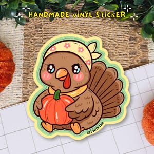 Cozy Pumpkin Turkey Sticker: Fall Harvest Vinyl Sticker for Laptop, Water bottle, Journal
