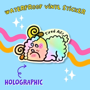 Autocollant holographique imperméable lavable au lave-vaisselle - Adorable mouton découpé à l'emporte-pièce pour bouteilles d'eau, ordinateurs portables, casques, planches à roulettes