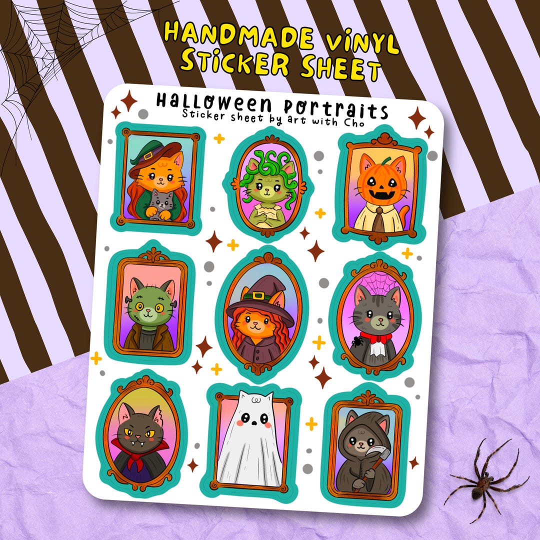 Halloween Cat Portraits Sticker Sheet: Handmade Matte Vinyl Stickers - Etsy
