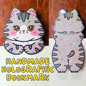 Holographic Gray Tabby Cat Bookmark: Gift for Book Lover