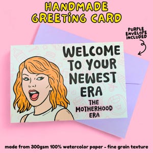 Arte de fan de The Motherhood Era inspirado en TS / Papel de acuarela / Tarjeta de grano fino para mamás / Tarjeta divertida para baby shower / Regalo para fan de TS / Hecho a mano