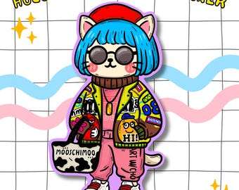 Fashionista Katze Holographische Aufkleber, Street Style, Handgemachtes Vinyl