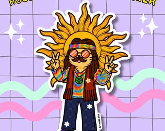Hippie Cat Vinyl Sticker: Retro Peace & Love, Good Vibes