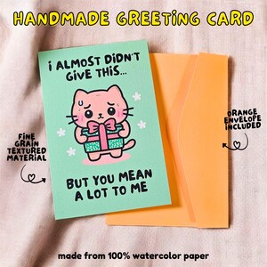 Tarjeta de felicitación hecha a mano con un lindo gato / Papel de acuarela / Grano fino / Regalo para introvertidos, Tarjeta de gato para cualquier ocasión / Tarjeta con frases sobre ansiedad