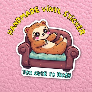 Autocollant en vinyle fait main mignon paresseux, autocollant drôle d'illustration de Kawaii, autocollant de dessin animé mignon pour ordinateur portable, bouteille d'eau, journal, autocollant paresseux