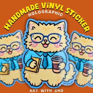 Sticker chat employé de bureau - Sticker vinyle fait main, cadeau pour amoureux des chats, papeterie, journal intime, ordinateur portable, bouteille d'eau, chat de bureau, cadeau professionnel