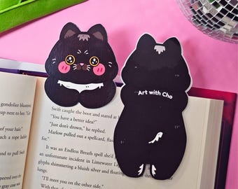 Marcapáginas desplegable de gato negro: Regalo artesanal para lectores
