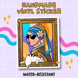 Lady with a Pearl Earring Inspired Matte Vinyl Sticker. Museum Themed , Famous Painting Sticker for laptop, journal, water bottle. Handmade