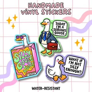 Cute Silly Goose Sticker Pack – Set of 3 Cute Matte Vinyl Stickers, Water-Resistant | Perfect for Journals, Laptops, Water Bottles, Phones