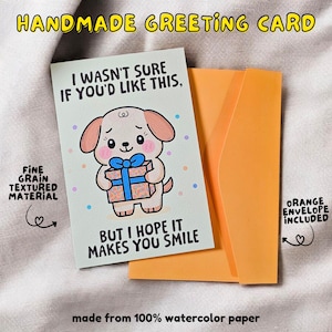 Tarjeta de felicitación hecha a mano con un perro adorable / Papel de acuarela / Grano fino / Regalo para introvertidos, Tarjeta para cualquier ocasión / Tarjeta con frases sobre ansiedad