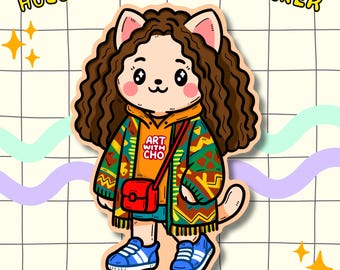 Fashionista Cat Sticker: Holografisch Vinyl, Lockig, Street Style