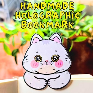 White Cat Bookmark | holographic bookmark | gift for book lover | reader gift | white cat bookmark | gift for cat lover | cute handmade gift
