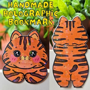 Cute Handmade Cat Bookmark | holographic bookmark | gift for book lover | reader gift | tabby cat bookmark | gift for cat lover | cute gift