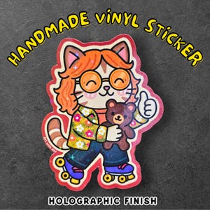 John Lennon Cat - Sticker vinyle fait main Good vibes Positivity - Sticker Retro Vibe pour journal, téléphone, ordinateur portable, bouteille d'eau, joli chat rétro