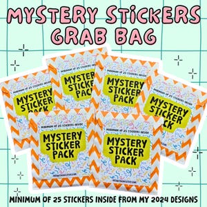 Pack d'autocollants mystères Au moins 25 autocollants à l'intérieur ! | Stickers faits main en vinyle pour ordinateurs portables, journaux, téléphones, bouteilles d'eau | Stickers kawaii