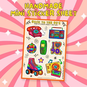 Handgemaakt retro minivinyl stickervel | Terug naar de jaren 90 schattige glanzende stickers voor tijdschriften, telefoons en laptops. Cadeau voor baby uit de jaren 90 | retro