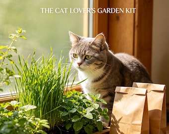 Cat Lovers Gift | Cat Grass Kit and Catnip Seeds for Indoor Garden | Organic Cat Grass Growing Kit | Cat Mom Gift Box Pet Garden Starter Kit