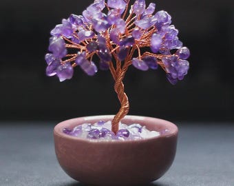 Amethyst Citrine Quartz Crystal Tree of Life, Feng Shui Money Tree, Wealth & Love Bonsai, Healing Crystal Geode, Home Entryway Decor Gift
