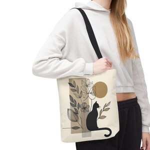 Stylish fabric bag with cat & flower design – perfect for cat lovers and plant lovers
