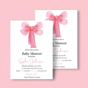 Pink Bow Baby Shower Invitation, Baby Shower Invitation