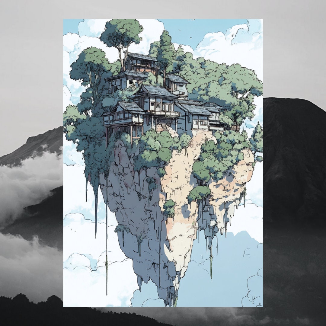 Floating Island Matte Vertical Posters | Fantasy Home Decor Wall Art - Etsy