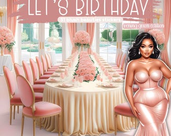 Pegatinas de cumpleaños ruborizadas: Conjunto de pegatinas PNG de chica negra (Goodnotes, Noteful)