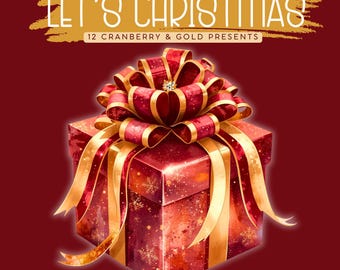 Regalos navideños de arándanos y oro PNG (Descarga digital)