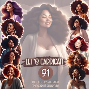 Black Girl Digital Planner Stickers | Black Girl Bundle | 91 Natural Hair Planner Girls | Winter Girl Stickers | Let&#39;s Cardigan | Keyplans
