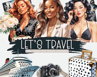 Paquete de imágenes prediseñadas de viajes en acuarela: Lunares (descarga digital)