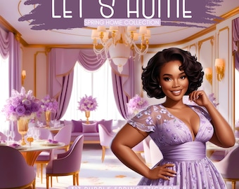 Imágenes PNG de limpieza / Pegatinas digitales para planificadores de primavera / Imágenes prediseñadas de lavanda / Pegatinas lilas / Imágenes prediseñadas para niñas negras (Descarga digital)