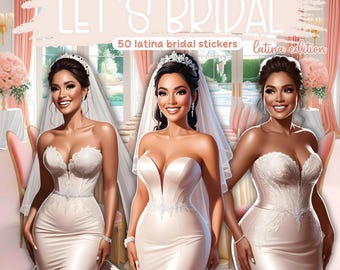 Clipart de novia latina: Pegatinas PNG de boda en acuarela (Descarga digital)