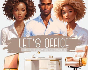 Más de 100 stickers de oficina para chicas negras: imágenes prediseñadas para trabajar desde casa / PNG SOLAMENTE (descarga digital)