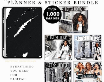 Planner and Sticker Bundle for Black Girls | Undated Digital Planner | Black & White Stickers | Functional Stickers for Work
