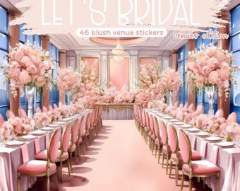 Pegatinas para el lugar de la boda de Blush: 46 imágenes prediseñadas PNG, conjunto Goodnotes