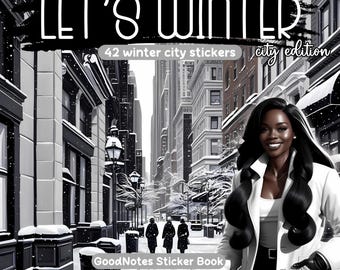 42 pegatinas de planificador de invierno para niña negra / Edición urbana (Noteful, Goodnotes, PNG) / KeyPlans