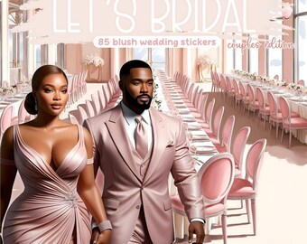 Pegatinas de boda ruborizadas: Conjunto de imágenes PNG de novios negros (85 imágenes)